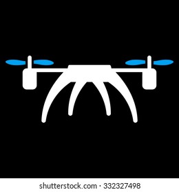 Rotorcraft vector icon. Style is bicolor flat symbol, blue and white colors, rounded angles, black background.