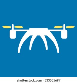 Rotorcraft vector icon. Style is bicolor flat symbol, yellow and white colors, rounded angles, blue background.