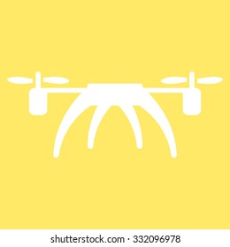 Rotorcraft vector icon. Style is flat symbol, white color, rounded angles, yellow background.