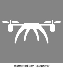 Rotorcraft vector icon. Style is flat symbol, white color, rounded angles, gray background.