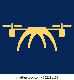 Rotorcraft vector icon. Style is flat symbol, yellow color, rounded angles, blue background.