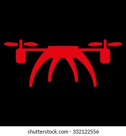 Rotorcraft vector icon. Style is flat symbol, red color, rounded angles, black background.