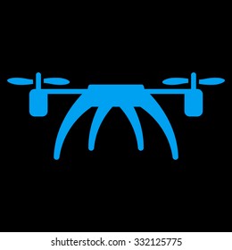 Rotorcraft vector icon. Style is flat symbol, blue color, rounded angles, black background.