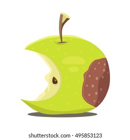 Rotten apple demaged fruit. Vector illustration