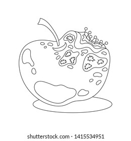 Rotten apple with mold vector illustration colorless. 