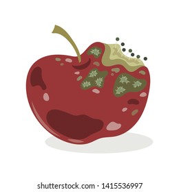 Rotten apple with mold vector illustration isolated on white background. 
