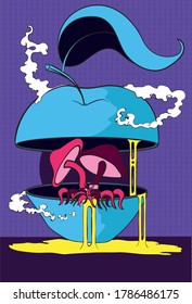 Rotten apple with mushrooms vector