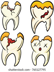 Rotten Broken Wisdom Teeth Cartoon Illustration Vector