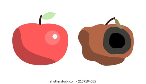 A rotten, diseased, damaged apple. A whole, healthy apple.