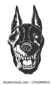 Rotten dog's head isolated on white. Rotten flesh. Vector illustration.