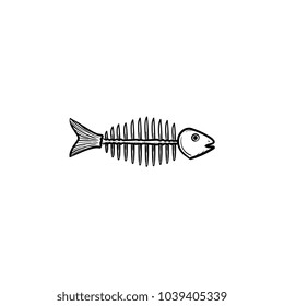 Rotten fish skeleton with bones hand drawn outline doodle icon. Bone skeleton of rotten dead fish vector sketch illustration for print, web, mobile and infographics isolated on white background.