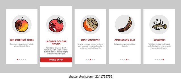 rotten food fruit waste garbage onboarding mobile vector. organic green, mold bad, nature rot, trash dirty, compost spoiled, damaged vegetable rotten food fruit waste garbage Illustration