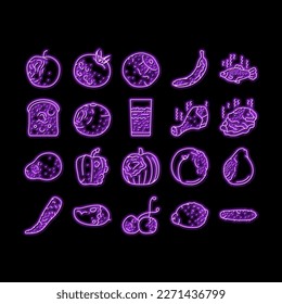 rotten food fruit waste garbage neon light sign vector. organic green, mold bad, nature rot, trash dirty, compost spoiled, damaged vegetable rotten food fruit waste garbage Illustrations
