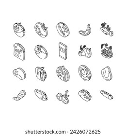 rotten food fruit waste garbage isometric icons set. organic green, mold bad, nature rot, trash dirty, compost spoiled, damaged vegetable rotten food fruit waste garbage color line