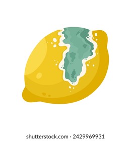 Rotten lemon fruit. Bad unhealthy food from kitchen, moldy expired product cartoon vector illustration