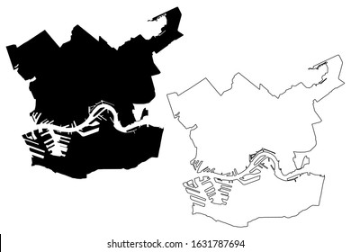 Rotterdam City (Kingdom of the Netherlands, Holland) map vector illustration, scribble sketch City of Rotterdam map