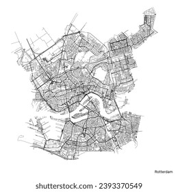 Rotterdam city map with roads and streets, Netherlands. Vector outline illustration.