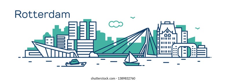 Rotterdam city. Modern flat line style. Vector illustration. Concept for presentation, banner, cards, web page
