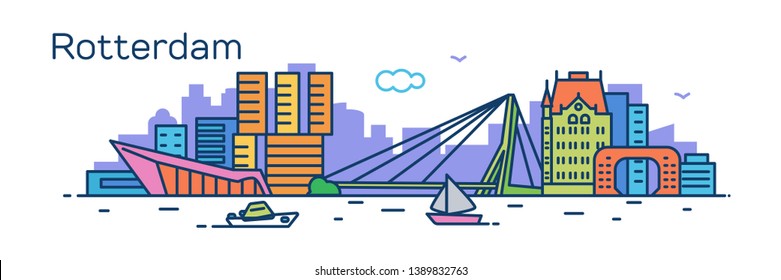 Rotterdam city. Modern flat line style. Vector illustration. Concept for presentation, banner, cards, web page
