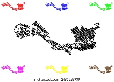 Rotterdam city and municipality (Kingdom of the Netherlands, Holland, South Holland or Zuid-Holland province) map vector illustration, scribble sketch map