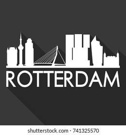 Rotterdam Flat Icon Skyline Silhouette Design City Vector Art Famous Buildings.