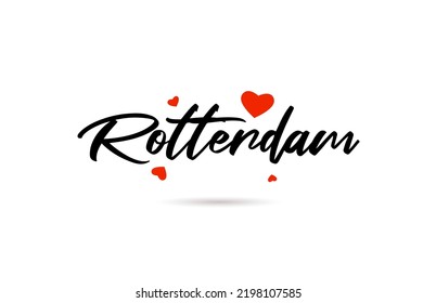 Rotterdam handwritten city typography text word with love heart. Hand lettering. Creative calligraphy text