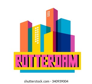Rotterdam in Holland is Beautiful city to visit on holiday, vector cartoon illustration