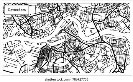 Rotterdam Map in Black and White Color. Hand Drawn. Vector Illustration.