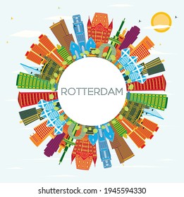 Rotterdam Netherlands City Skyline with Color Buildings, Blue Sky and Copy Space. Business Travel and Tourism Concept with Modern Architecture. Rotterdam Cityscape with Landmarks.