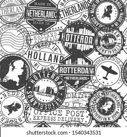Rotterdam Netherlands Stamps Background. City Stamp Vector Art. Postal Passport Travel. Design Set Pattern.