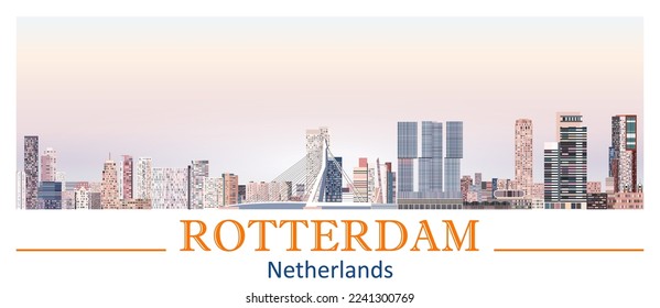 Rotterdam skyline in bright color palette vector illustration