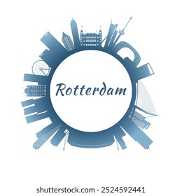 Rotterdam skyline with colorful buildings. Circular style. Stock vector illustration.