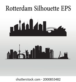 Rotterdam skyline horizontal banner. Black and white silhouette of Rotterdam, Netherlands. illustration Vector template for your design. 