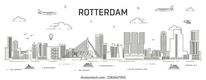 Rotterdam skyline line art vector illustration