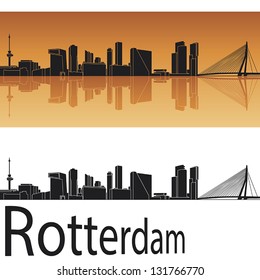 Rotterdam skyline in orange background in editable vector file