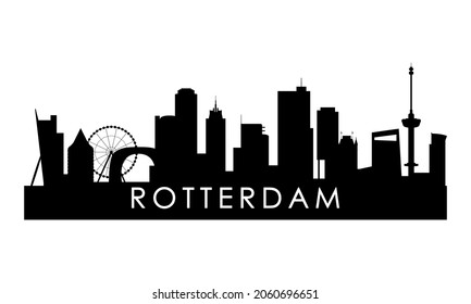 Rotterdam skyline silhouette. Black Rotterdam city design isolated on white background. 