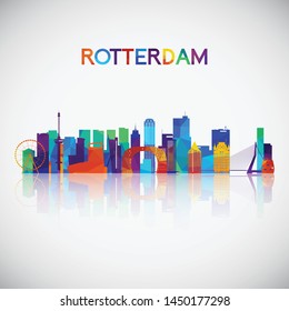 Rotterdam skyline silhouette in colorful geometric style. Symbol for your design. Vector illustration.