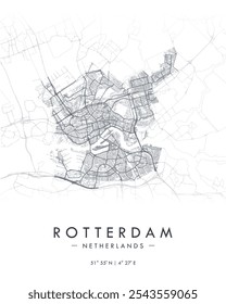 Rotterdam vector map. Detailed map of Rotterdam in Netherlands. Best free vector illustration. Tourist decorative street map.