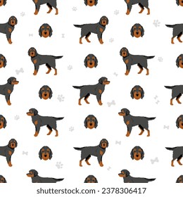 Rottle seamless pattern. Rottweiler Poodle mix. Different coat colors set.  Vector illustration