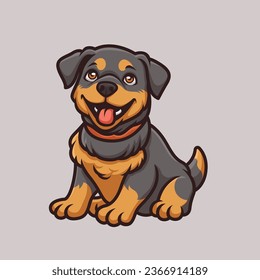 Rottweiler Hunde Cartoon Sitting Fun Illustration