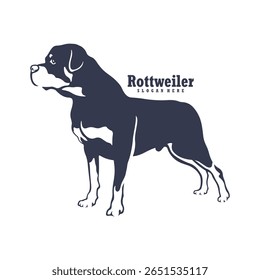 Rottweiler Dog logotipo design vetor. Silhueta Rottweiler Modelo Cão Ilustração. Símbolo de ícone