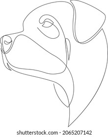 Rottweiler dog portrait. Continuous line. Dog line drawing. Vector illustration
