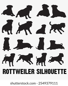 Vectores de la silueta del perro de Rottweiler, Ilustraciones caninas audaces para los Diseños creativos