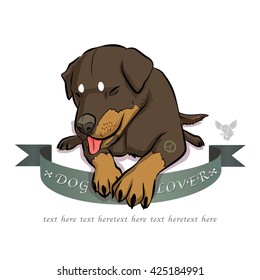 Rottweiler dog sitting cartoon vector and logo