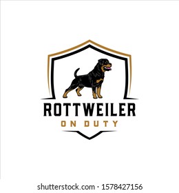 Rottweiler on duty with a shield background