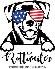 Rottweiler Peeking And Paws Vector Image Rottweiler In Sunglasses Usa Flag Cricut Clipart Silhouette Rottweiler Head Outline