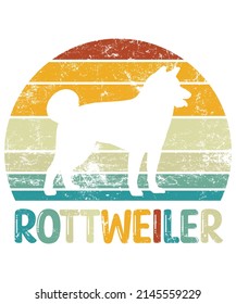 Rottweiler Retro Vintage Sunset T-shirt Design template, Rottweiler on Board, Car Window Sticker, POD, cover, Isolated white background, White Dog Silhouette Gift for Rottweiler Lover