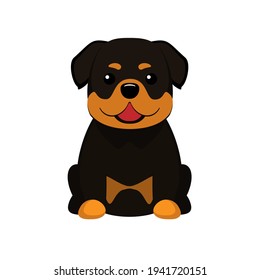 Rottweiler. Ilustración vectorial de un lindo perro sentado de estilo plano. Aislado sobre blanco