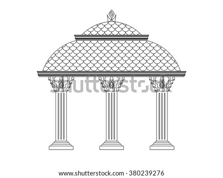 Rotunda pergola line work with columns black paint and white background