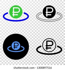 Rouble area EPS vector pictogram with contour, black and colored versions. Illustration style is flat iconic symbol on chess transparent background.
